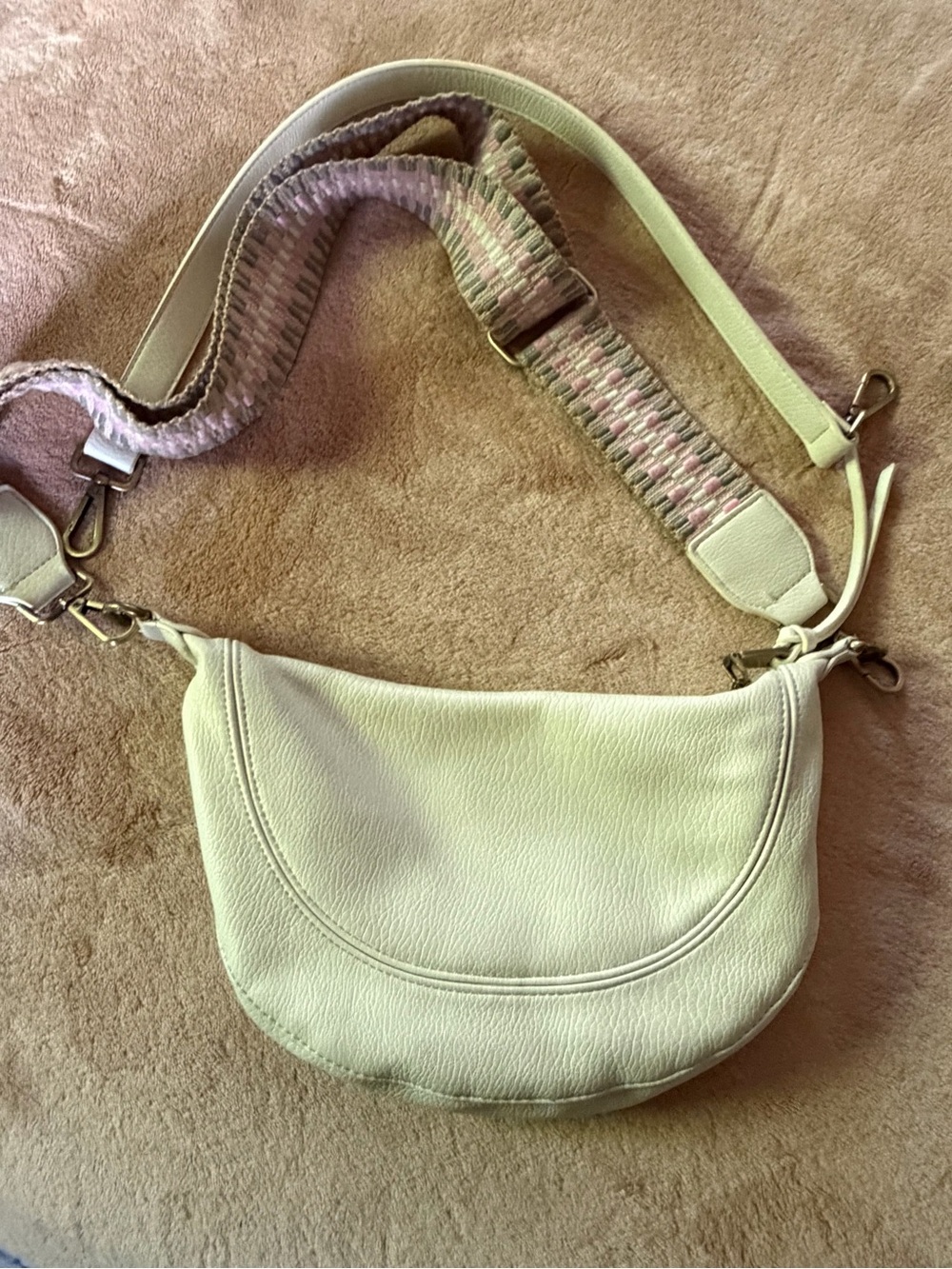 Anthropologie Cream Crossbody Crescent Bag with Woven Accent Strap
